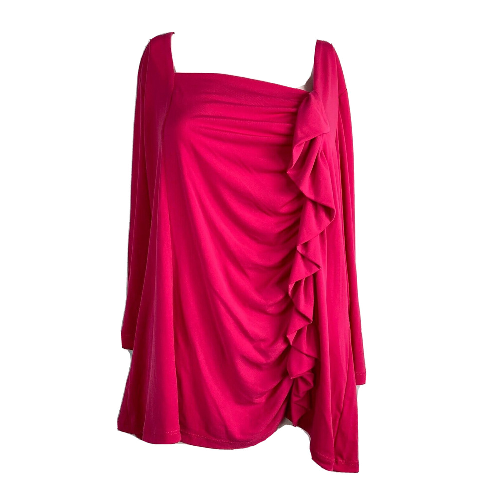 George Simonton Says Shirt Womens‎ Sz XL Pink Ruched Ruffle Stretch Blouse